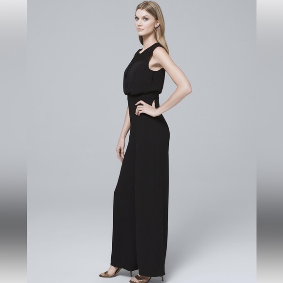 White House Black Market Lace Inset-Bodice Black Wide-Leg Jumpsuit - Picture 3 of 8